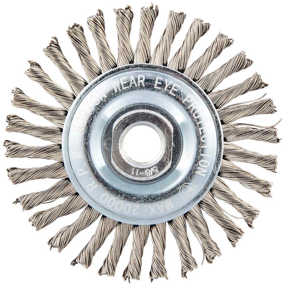 Norton - 4" OD, 5/8-11 Arbor Hole, Stringer Bead Twist Knot Stainless Steel Wheel Brush - Exact Tool & Supply