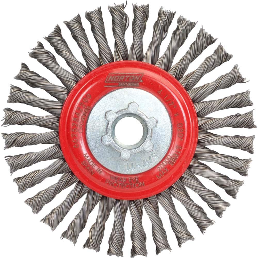 Norton - 4-1/2" OD, 5/8-11 Arbor Hole, Stringer Bead Carbon Wheel Brush - Exact Tool & Supply