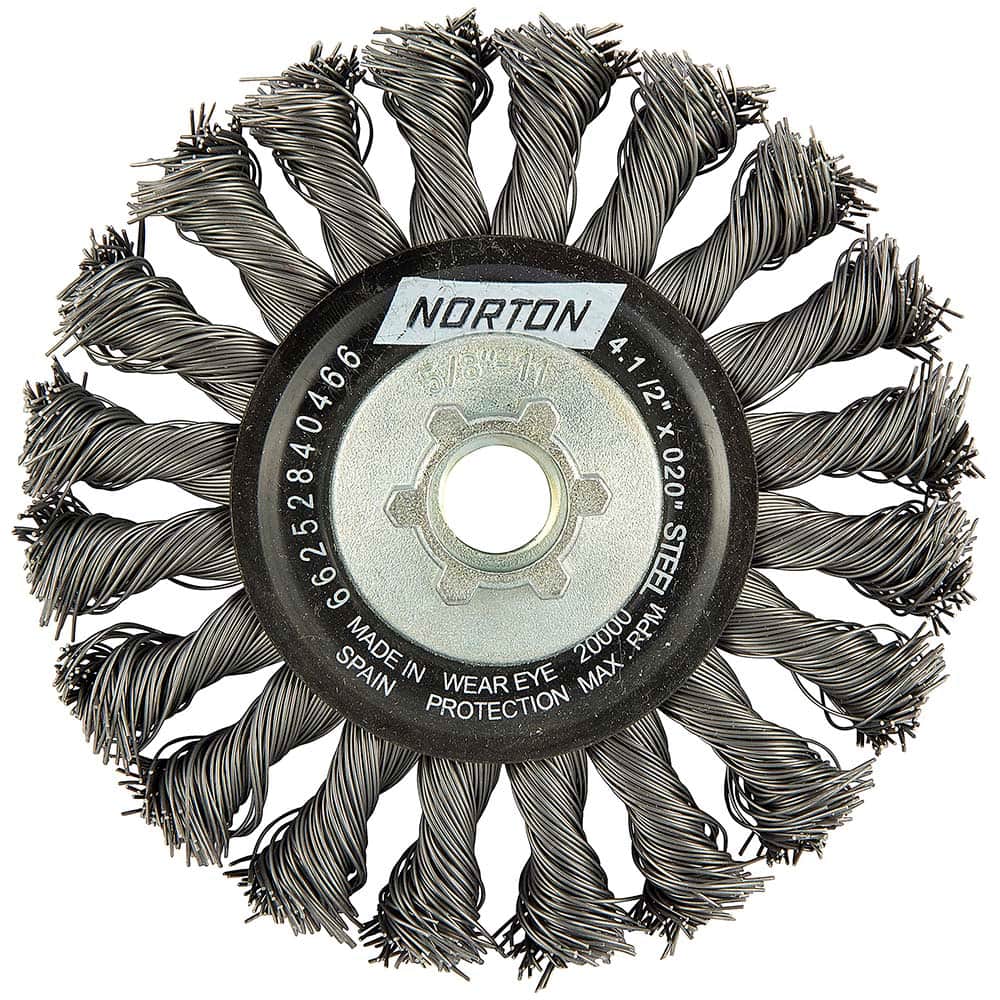 Norton - 4-1/2" OD, 5/8-11 Arbor Hole, Knotted Carbon Wheel Brush - Exact Tool & Supply