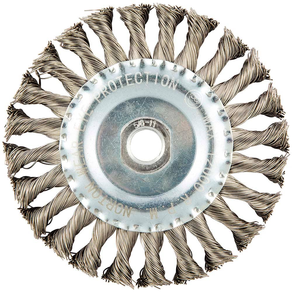 Norton - 5" OD, 5/8-11 Arbor Hole, Stringer Bead Stainless Steel Wheel Brush - Exact Tool & Supply