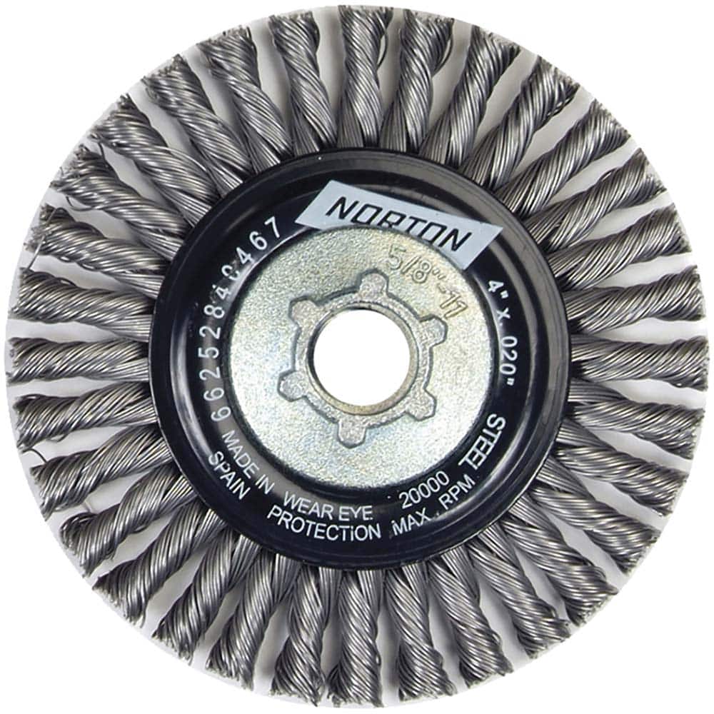 Norton - 4" OD, 5/8-11 Arbor Hole, Stringer Bead Twist Knot Carbon Wheel Brush - Exact Tool & Supply