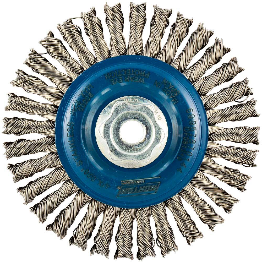 Norton - 4" OD, M10 Arbor Hole, Stringer Bead Twist Knot Stainless Steel Wheel Brush - Exact Tool & Supply
