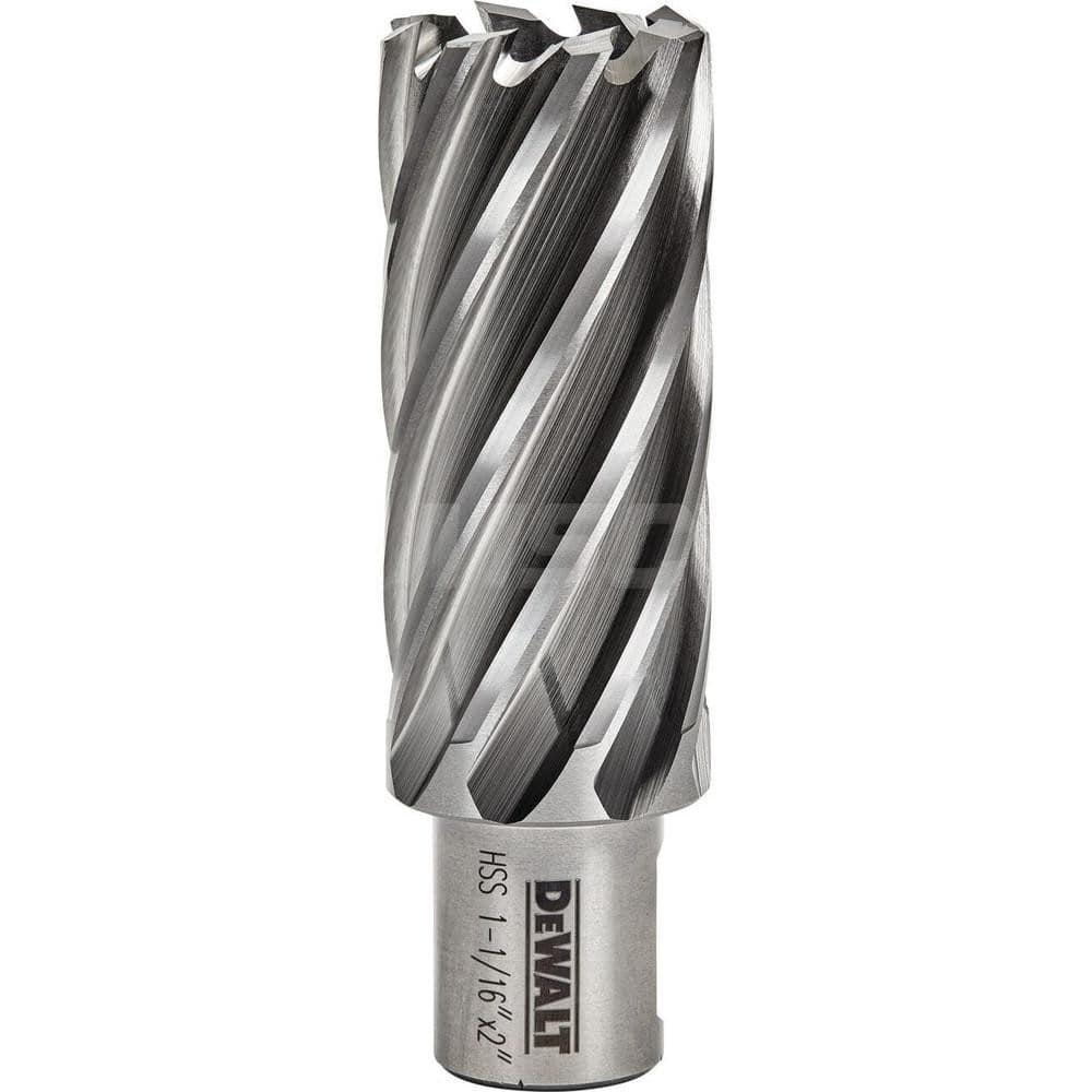 DeWALT - Annular Cutters; Cutter Diameter (Inch): 1-1/16 ; Cutter Diameter (Decimal Inch): 1.4380 ; Cutting Depth (Inch): 2 ; Shank Diameter (Inch): 3/4 ; Finish/Coating: Uncoated ; Cutter Material: High Speed Steel - Exact Tool & Supply