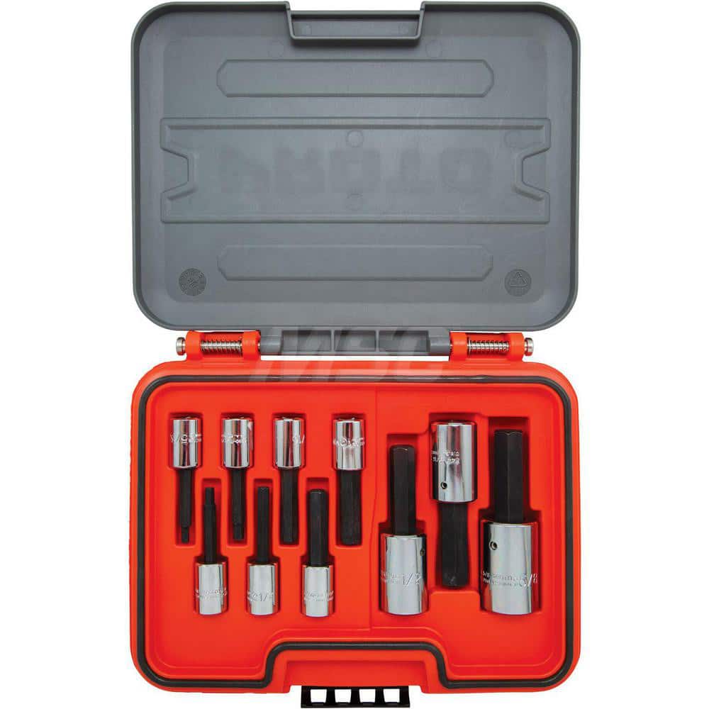 Proto - Hex & Torx Bit Socket Sets; Type: Hex Bit Tip Set ; Drive Size: 3/8, 1/2 ; Minimum Set Hex Size (Inch): 1/8 ; Maximum Set Hex Size (Inch): 5/8 ; Measurement Type: SAE ; Container Type: Blow Mold Case - Exact Tool & Supply
