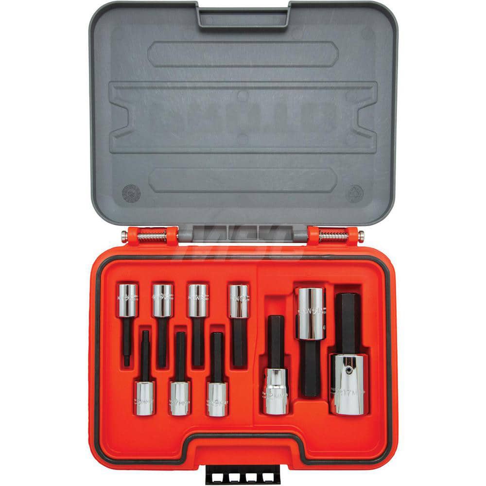 Proto - Hex & Torx Bit Socket Sets; Type: Hex Bit Tip Set ; Drive Size: 3/8, 1/2 ; Minimum Set Hex Size (Metric): 4.0 ; Maximum Set Hex Size (Metric): 17 ; Measurement Type: Metric ; Container Type: Blow Mold Case - Exact Tool & Supply