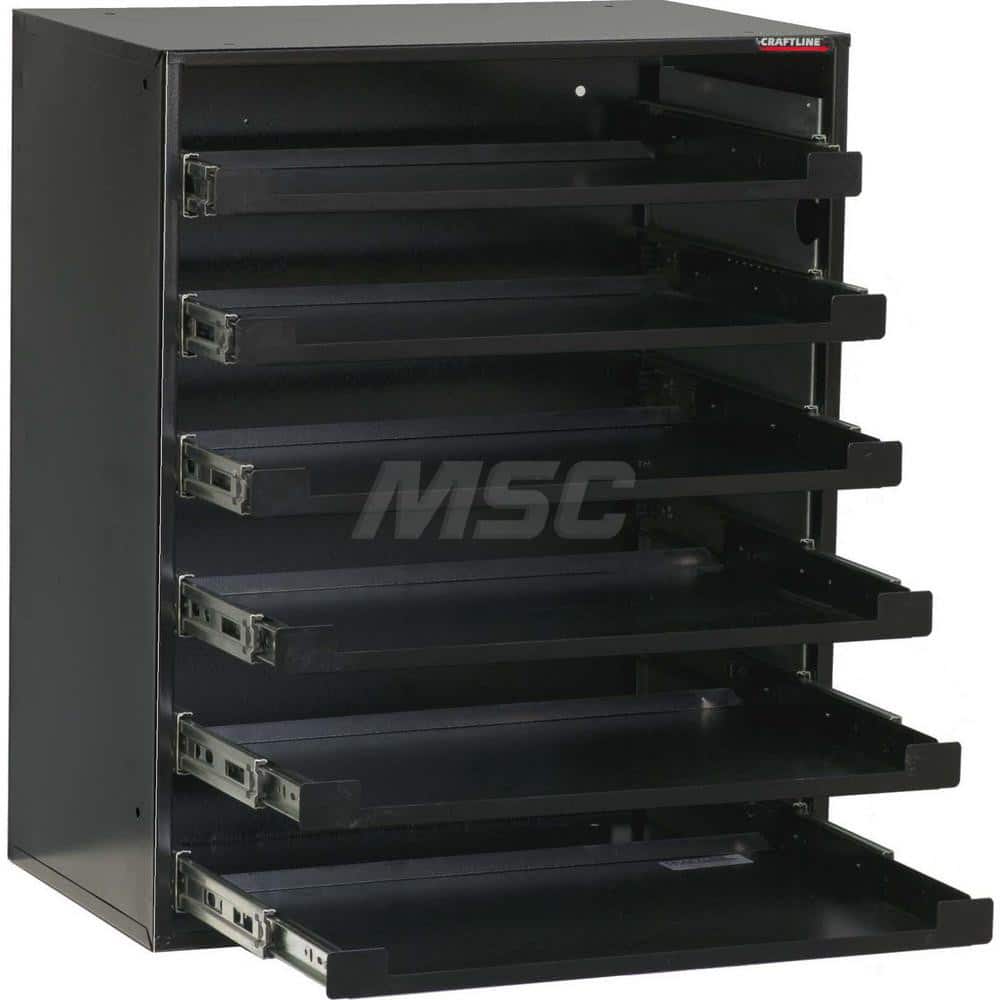 Platt & LaBonia - Small Parts Cabinets; Type: Slide Rack Cabinet w/ Drawers ; Number of Drawers: 6.000 ; Width (Inch): 20-1/2 ; Depth (Inch): 12-1/2 ; Height (Inch): 25 ; Frame Material: Steel - Exact Tool & Supply