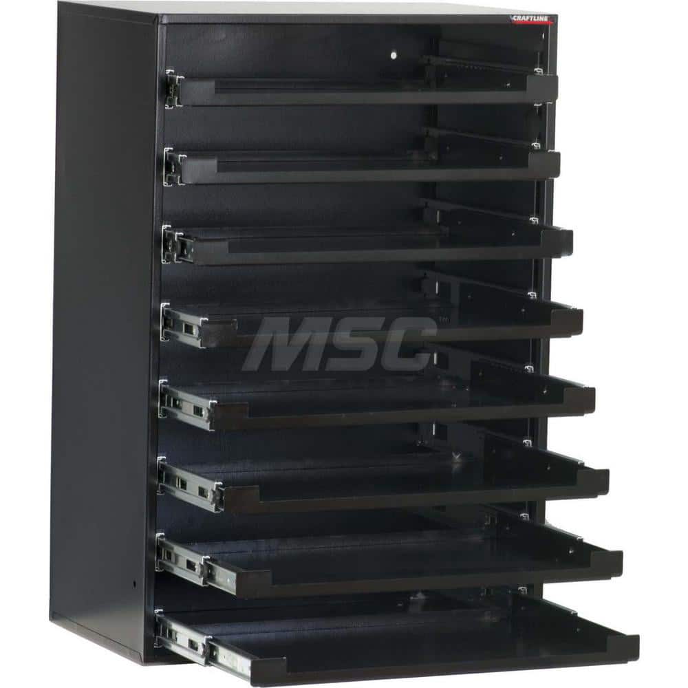 Platt & LaBonia - Small Parts Cabinets; Type: Slide Rack Cabinet w/ Drawers ; Number of Drawers: 8.000 ; Width (Inch): 20-1/2 ; Depth (Inch): 12-1/2 ; Height (Inch): 30 ; Frame Material: Steel - Exact Tool & Supply