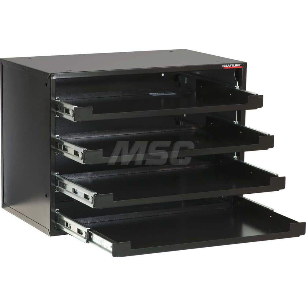 Platt & LaBonia - Small Parts Cabinets; Type: Slide Rack Cabinet w/ Drawers ; Number of Drawers: 4.000 ; Width (Inch): 20-1/2 ; Depth (Inch): 12-1/2 ; Height (Inch): 15 ; Frame Material: Steel - Exact Tool & Supply