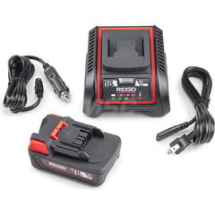 Ridgid - Power Tool Chargers; Voltage: 18 ; Battery Chemistry: Lithium Ion ; Number of Batteries: 1 ; For Use With 1: RIDGID 18V Cordless Products ; Time to Charge (Minutes): 45.00 ; Battery Included: Yes - Exact Tool & Supply