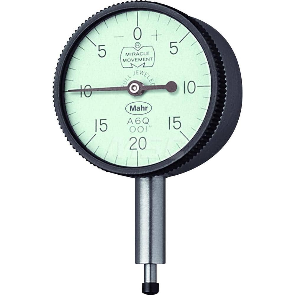 Mahr - Dial Drop Indicators; Maximum Measurement (Inch): 0.05 ; Maximum Measurement (mm): 1.27 ; Dial Graduation (mm): 0.0127 ; Dial Graduation (Decimal Inch): 0.000500 ; Dial Reading: 0-10-0 ; Dial Diameter (mm): 31.75 - Exact Tool & Supply