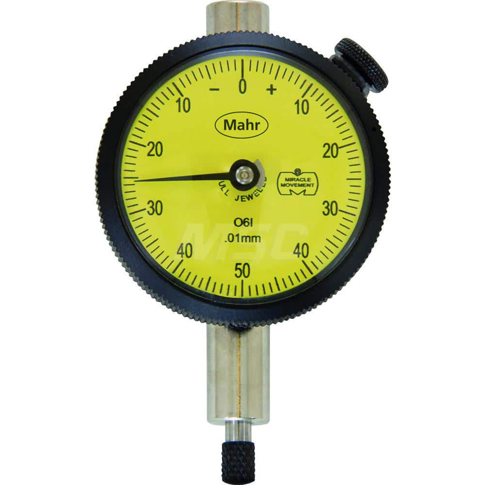 Mahr - Dial Drop Indicators; Maximum Measurement (Inch): 0.02 ; Maximum Measurement (mm): 0.50 ; Dial Graduation (mm): 0.0020 ; Dial Graduation (Decimal Inch): 7.870000 ; Dial Reading: 0-10-0 ; Dial Diameter (mm): 45.00 - Exact Tool & Supply