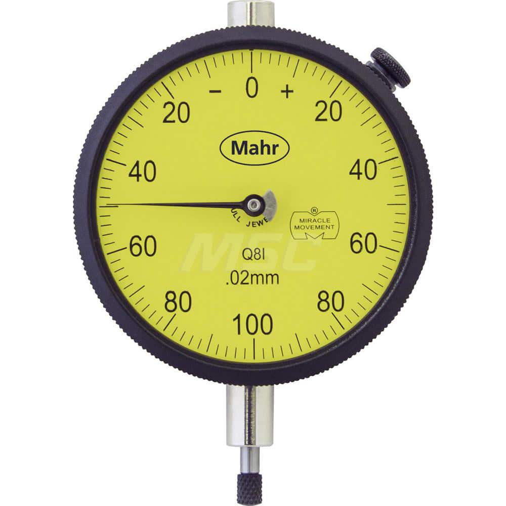 Mahr - Dial Drop Indicators; Maximum Measurement (Inch): 0.2 ; Maximum Measurement (mm): 5.00 ; Dial Graduation (mm): 0.0200 ; Dial Graduation (Decimal Inch): 0.000800 ; Dial Reading: 0-100-0 ; Dial Diameter (mm): 70.00 - Exact Tool & Supply
