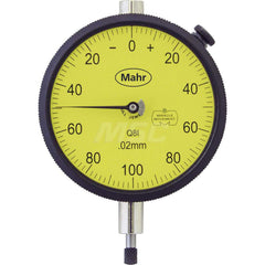 Mahr - Dial Drop Indicators; Maximum Measurement (Inch): 0.2 ; Maximum Measurement (mm): 5.00 ; Dial Graduation (mm): 0.0200 ; Dial Graduation (Decimal Inch): 0.000800 ; Dial Reading: 0-100-0 ; Dial Diameter (mm): 70.00 - Exact Tool & Supply