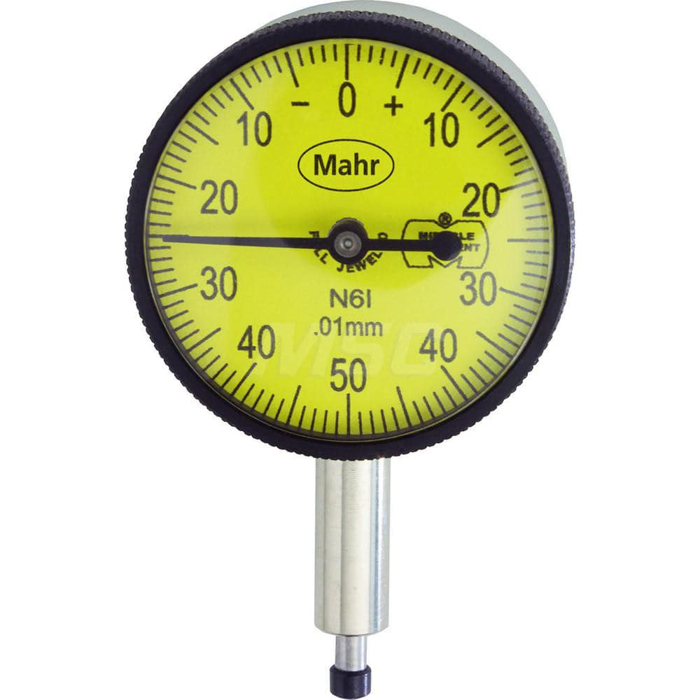 Mahr - Dial Drop Indicators; Maximum Measurement (Inch): 0.01 ; Maximum Measurement (mm): 0.25 ; Dial Graduation (mm): 0.0020 ; Dial Graduation (Decimal Inch): 7.870000 ; Dial Reading: 0-5-0 ; Dial Diameter (mm): 30.98 - Exact Tool & Supply