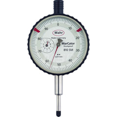 Mahr - Dial Drop Indicators; Maximum Measurement (Inch): 0.2 ; Maximum Measurement (mm): 5.00 ; Dial Graduation (mm): 0.0010 ; Dial Graduation (Decimal Inch): 3.900000 ; Dial Reading: 0-100-0 ; Dial Diameter (mm): 50.00 - Exact Tool & Supply
