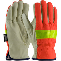 ‎125-468/XL Leather Drivers Gloves - Hi-Vis Fabric - 3M Thinsulate Lining w/Pigskin Palm - Keystone Thumb - Exact Tool & Supply