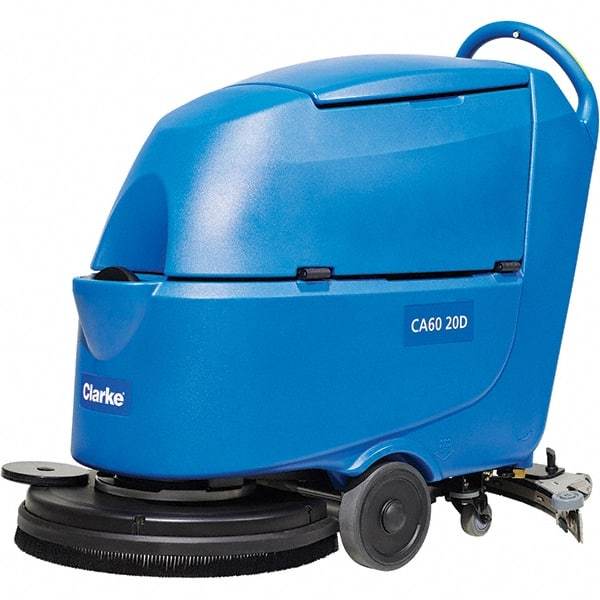 Clarke - 20" Cleaning Width, Battery Powered Walk Behind & Floor Scrubber - 0.6 hp, 150 RPM, 47" Water Lift, 16 Gal Tank Capacity, Series CA60 - Exact Tool & Supply