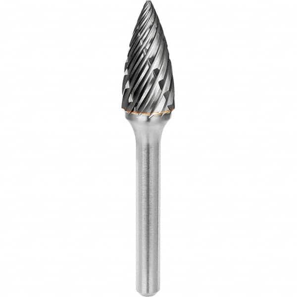 SGS Pro - 1/4" Cut Diam, 1/4" Shank Diam, Tungsten Carbide Steel Cut Pointed Tree Burr - Exact Tool & Supply