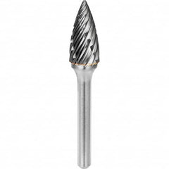 SGS Pro - 1/2" Cut Diam, 1/4" Shank Diam, Tungsten Carbide Steel Cut Pointed Tree Burr - Exact Tool & Supply