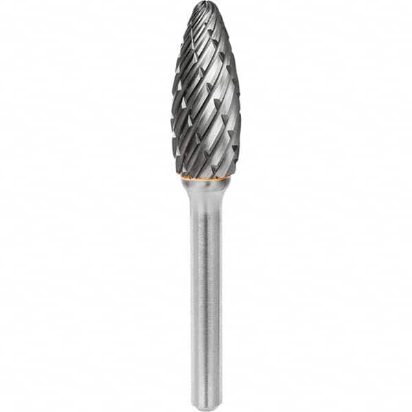 SGS Pro - 1/2" Cut Diam, 1/4" Shank Diam, Tungsten Carbide Steel Cut Flame Burr - Exact Tool & Supply