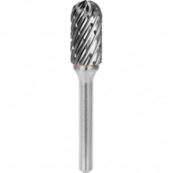 SGS Pro - 1/2" Cut Diam, 1/4" Shank Diam, Tungsten Carbide Steel Cut Ball Nose Cylinder Burr - Exact Tool & Supply