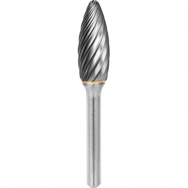 SGS Pro - 1/2" Cut Diam, 1/4" Shank Diam, Tungsten Carbide Inox Cut Flame Burr - Exact Tool & Supply
