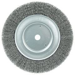 Weiler - Wheel Brushes; Outside Diameter (Inch): 8 ; Arbor Hole Thread Size: 5/8 ; Wire Type: Crimped Wire ; Fill Material: Steel ; Face Width (Inch): 5/8 ; Trim Length (Inch): 1-1/2 - Exact Tool & Supply