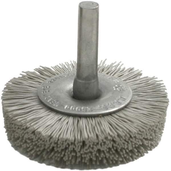 Brush Research Mfg. - 80 Grit, 3" Brush Diam, Crimped, Flared End Brush - Coarse Grade, 1/4" Diam Steel Shank, 2,500 Max RPM - Exact Tool & Supply
