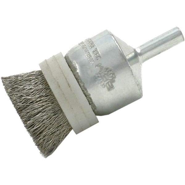 Brush Research Mfg. - 1" Brush Diam, Crimped, End Brush - 1/4" Diam Steel Shank, 20,000 Max RPM - Exact Tool & Supply
