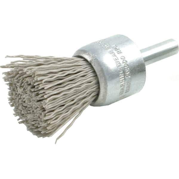 Brush Research Mfg. - 600 Grit, 1/2" Brush Diam, Crimped, End Brush - Fine Grade, 1/4" Diam Steel Shank, 20,000 Max RPM - Exact Tool & Supply