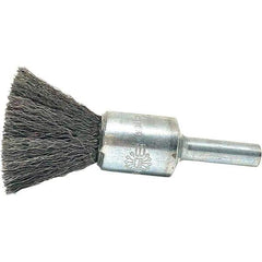 Brush Research Mfg. - 1/2" Brush Diam, Crimped, End Brush - 1/4" Diam Steel Shank, 20,000 Max RPM - Exact Tool & Supply