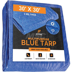 Tarp/Dust Cover: Blue, Rectangle, Polyethylene, 30' Long x 30' Wide, 5 mil Polyethylene, Rectangle