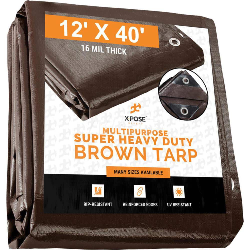 Tarp/Dust Cover: Brown, Rectangle, Polyethylene, 40' Long x 12' Wide, 16 mil Polyethylene, Rectangle