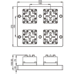 EDM Chucks; Chuck Size: 310mm x 270mm x 108.5mm; System Compatibility: Macro; System 3R; Actuation Type: Pneumatic; Material: Stainless Steel; CNC Base: Yes; EDM Base: No; Clamping Force (N): 10000.00; Series/List: RHS Macro