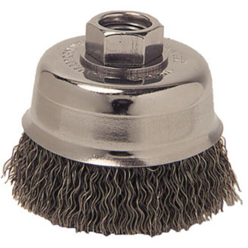 3″ Crimped Wire Cup Brush, .014″ Steel Fill, 3/8″-24 UNF Nut - Exact Tool & Supply