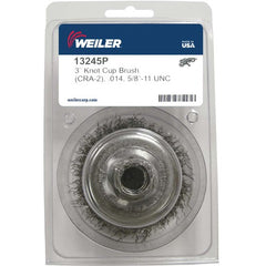 3″ Crimped Wire Cup Brush, .014″ Steel Fill, 5/8″-11 UNC Nut, Retail Pack - Exact Tool & Supply