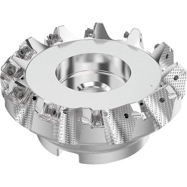 Seco - 5" Cut Diam, 1-1/2" Arbor Hole, 0.236" Max Depth of Cut, 48° Indexable Chamfer & Angle Face Mill - 12 Inserts, SN.. Insert, Right Hand Cut, 12 Flutes, Through Coolant, Series R220.54 - Exact Tool & Supply