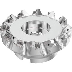 Seco - 5" Cut Diam, 1-1/2" Arbor Hole, 0.236" Max Depth of Cut, 48° Indexable Chamfer & Angle Face Mill - 12 Inserts, SN.. Insert, Right Hand Cut, 12 Flutes, Through Coolant, Series R220.54 - Exact Tool & Supply