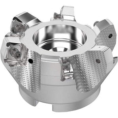 Seco - 3" Cut Diam, 1" Arbor Hole, 0.315" Max Depth of Cut, 71° Indexable Chamfer & Angle Face Mill - 6 Inserts, SN.. Insert, Right Hand Cut, 6 Flutes, Through Coolant, Series R220.56 - Exact Tool & Supply