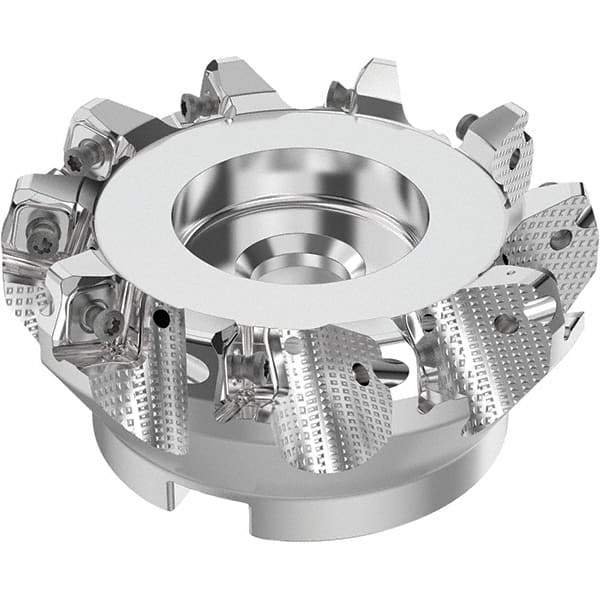 Seco - 4" Cut Diam, 1-1/2" Arbor Hole, 0.315" Max Depth of Cut, 71° Indexable Chamfer & Angle Face Mill - 10 Inserts, SN.. Insert, Right Hand Cut, 10 Flutes, Through Coolant, Series R220.56 - Exact Tool & Supply