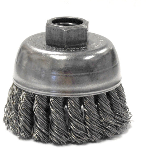 2-3/4″ Single Row Knot Wire Cup Brush, .020″ Steel Fill, M10x1.50 Nut - Exact Tool & Supply