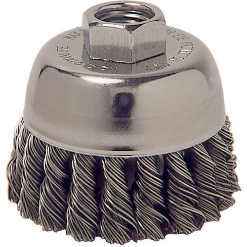 2-3/4″ Single Row Knot Wire Cup Brush, .020″ Steel Fill, M14 × 2.0 Nut - Exact Tool & Supply