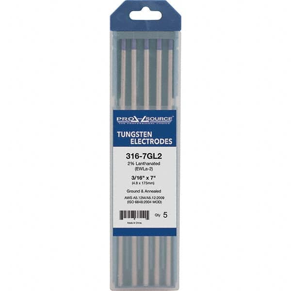PRO-SOURCE - Tungsten Electrodes Type: 2% Lanthanated Diameter (Inch): 3/16 - Exact Tool & Supply