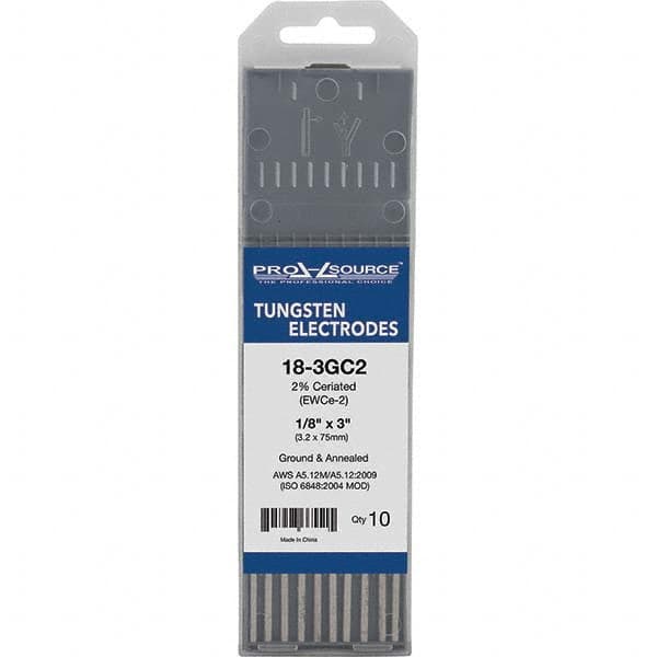 PRO-SOURCE - Tungsten Electrodes Type: 2% Ceriated Diameter (Inch): 1/8 - Exact Tool & Supply