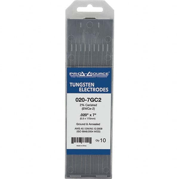 PRO-SOURCE - Tungsten Electrodes Type: 2% Ceriated Diameter (Inch): 0.020 - Exact Tool & Supply