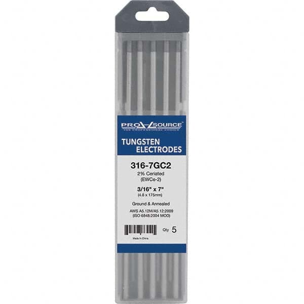PRO-SOURCE - Tungsten Electrodes Type: 2% Ceriated Diameter (Inch): 3/16 - Exact Tool & Supply