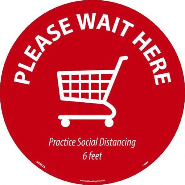 NMC - "Please Wait Here" Adhesive-Backed Floor Sign - Exact Tool & Supply