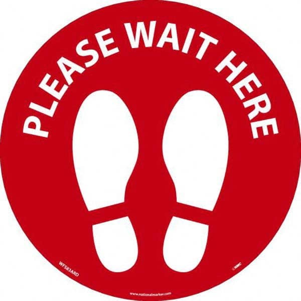 NMC - "Please Wait Here" Adhesive-Backed Floor Sign - Exact Tool & Supply