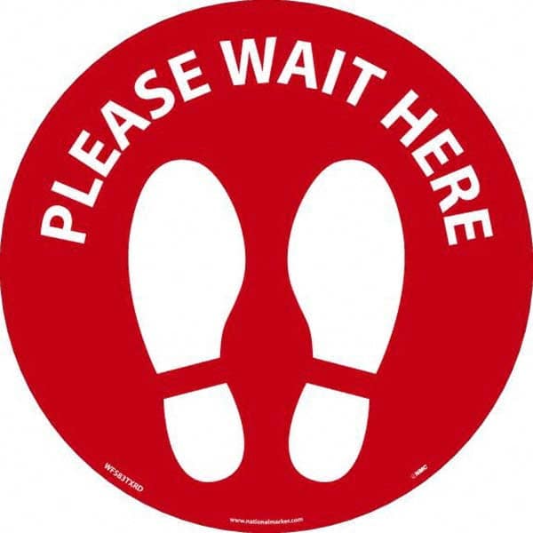 NMC - "Please Wait Here" Adhesive-Backed Floor Sign - Exact Tool & Supply
