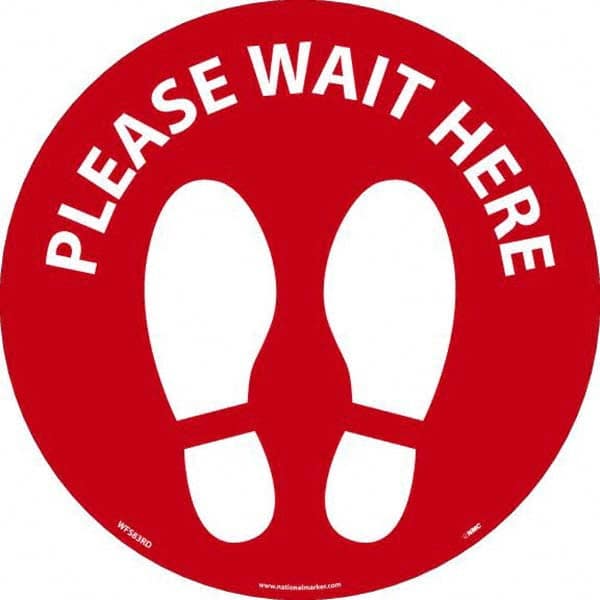 NMC - "Please Wait Here" Adhesive-Backed Floor Sign - Exact Tool & Supply